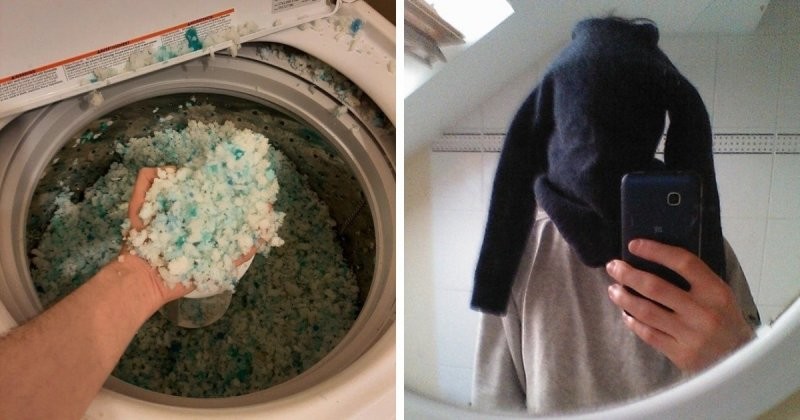 Неприятные ситуации, в которые попадают люди, стирая свои вещи (17 фото)